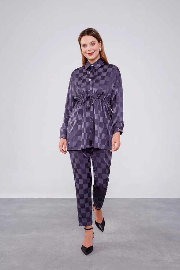 Antrasit Dama Desen Jakalı İkili Takım