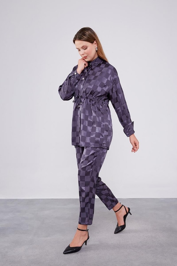 Antrasit Dama Desen Jakalı İkili Takım