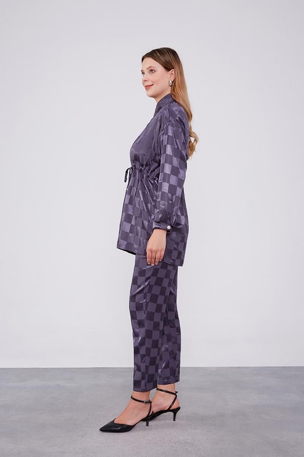 Antrasit Dama Desen Jakalı İkili Takım