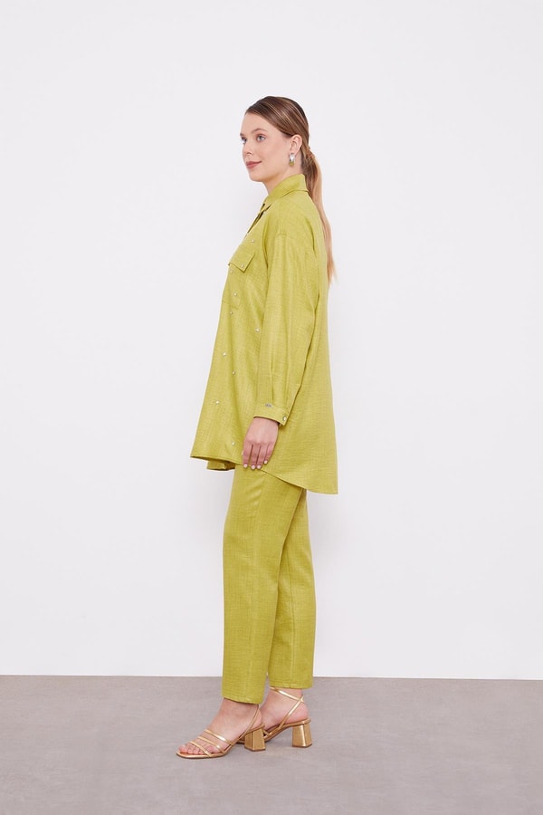 Asit Taş İşlemeli Melanj Gömlek İkili Takım