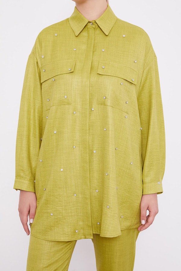 Asit Taş İşlemeli Melanj Gömlek İkili Takım