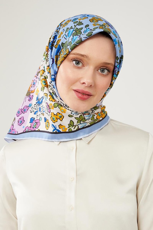 Bebe Mavisi Mine Çiçeği Trend Twill Eşarp