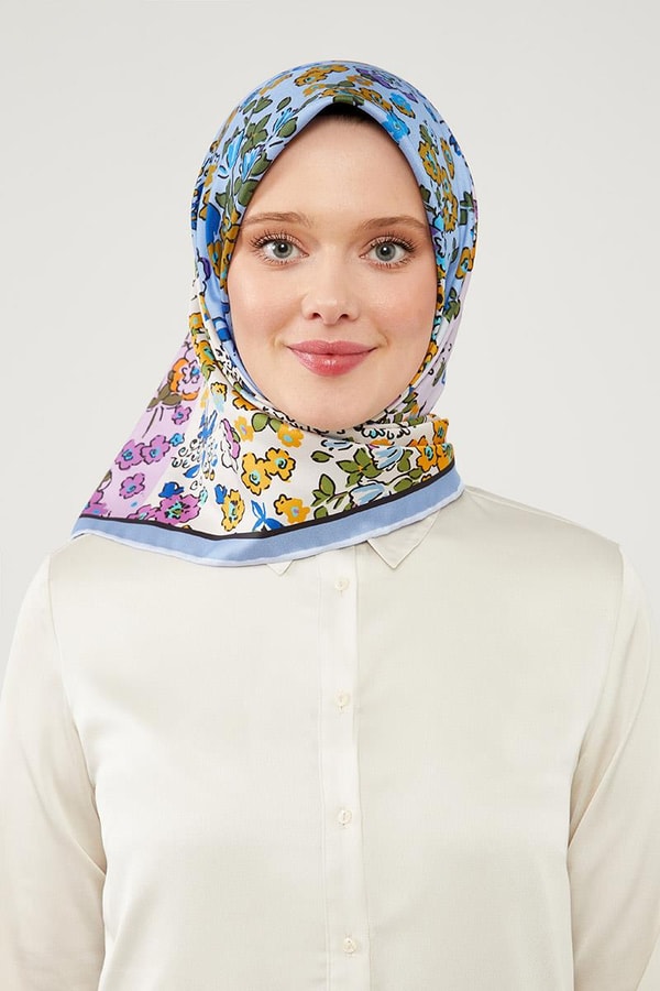 Bebe Mavisi Mine Çiçeği Trend Twill Eşarp