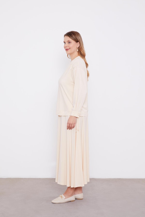 Bej İnci Detaylı Etekli Takım