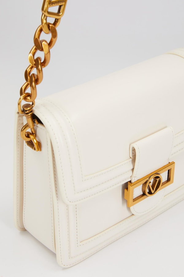 Beyaz Deri Zincir Askılı Omuz Çantası