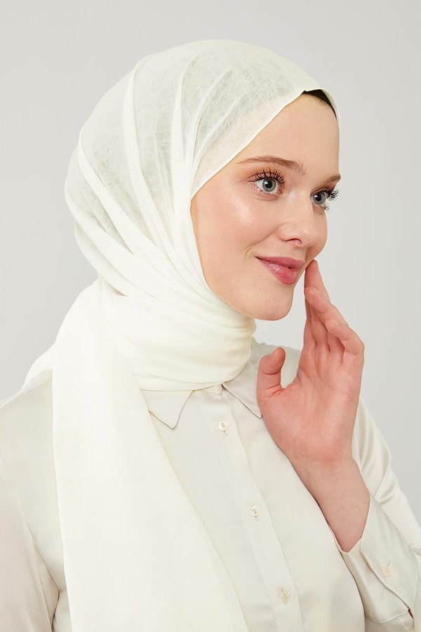 Beyaz Düz Renk Frozen Krep Şal
