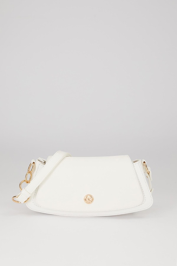 Beyaz Oval Sekilli Omuz Çantası