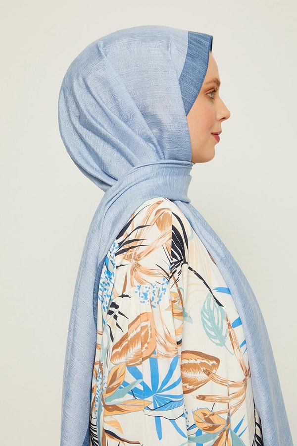 Buz Mavisi Halka Desen Monogram Şal
