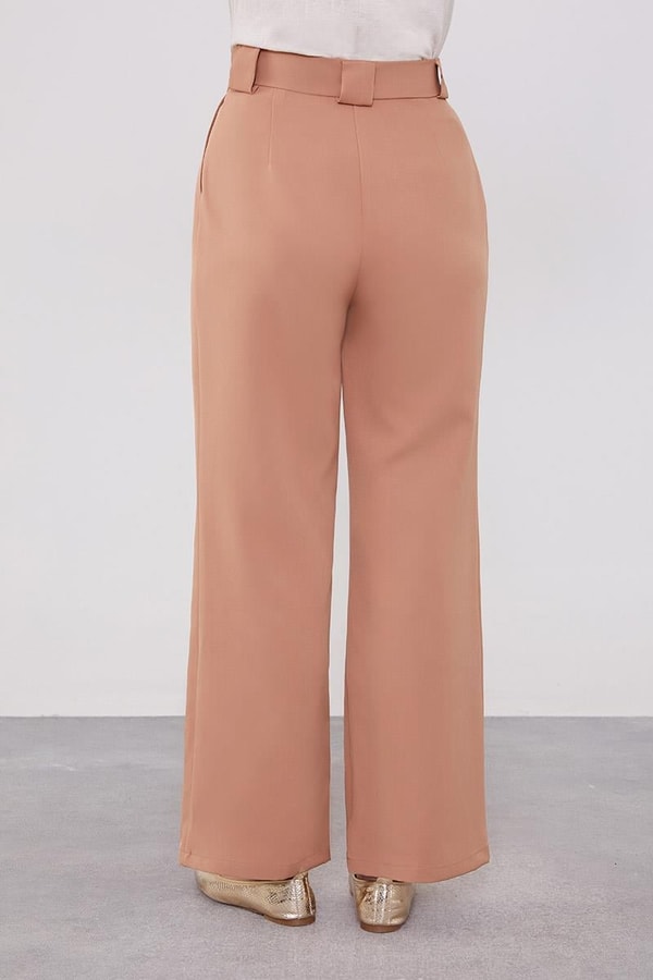 Camel Çift Pileli Kumaş Pantolon
