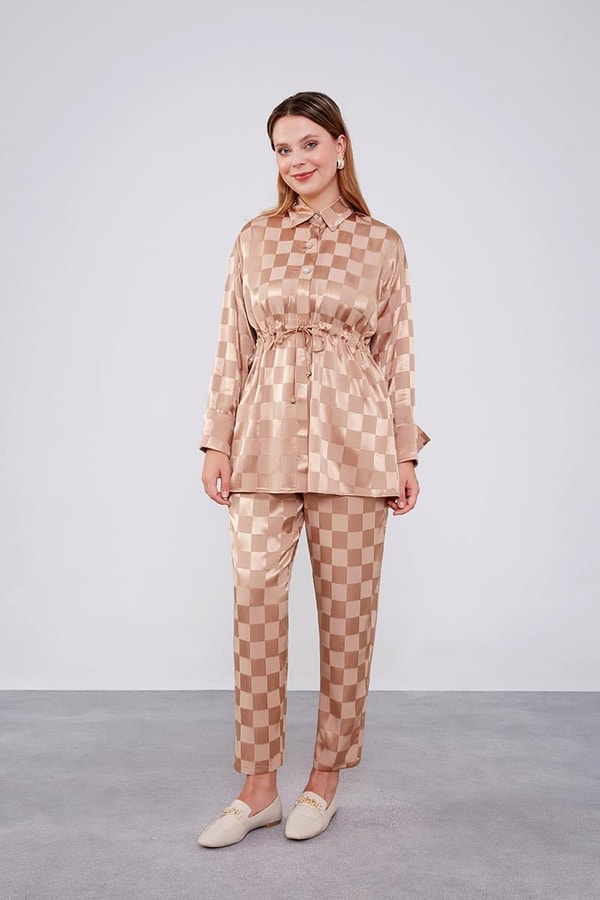 Camel Dama Desen Jakalı İkili Takım