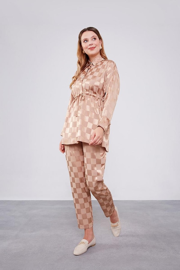 Camel Dama Desen Jakalı İkili Takım