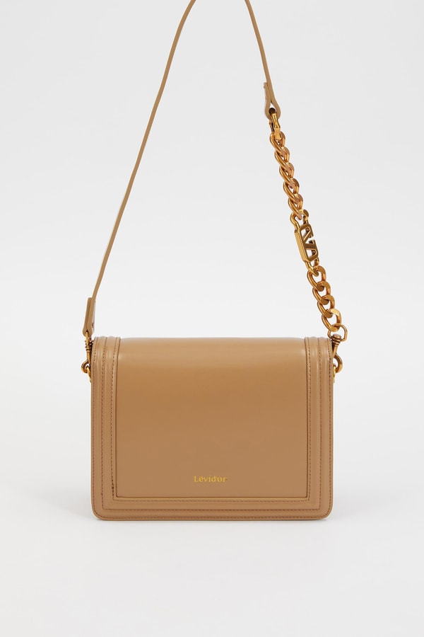 Camel Deri Zincir Askılı Omuz Çantası