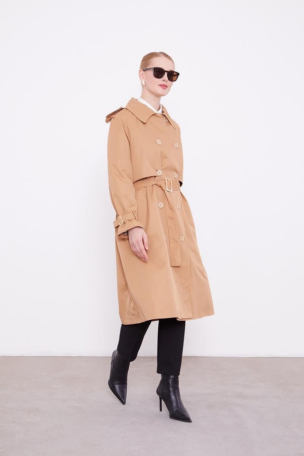 Camel Ekose Astarlı Trençkot