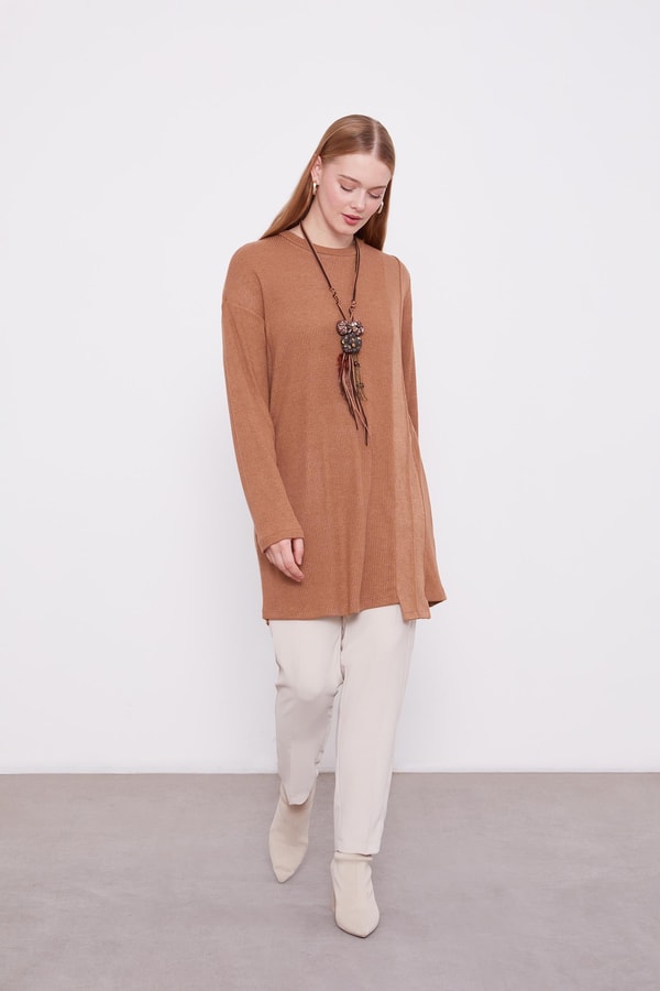 Camel Etnik Kolyeli Fitili Kaşmir Tunik