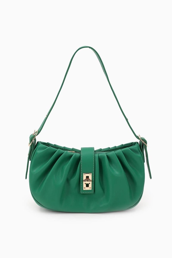 Çimen Yeşili Pile Büzgülü Omuz Çantası