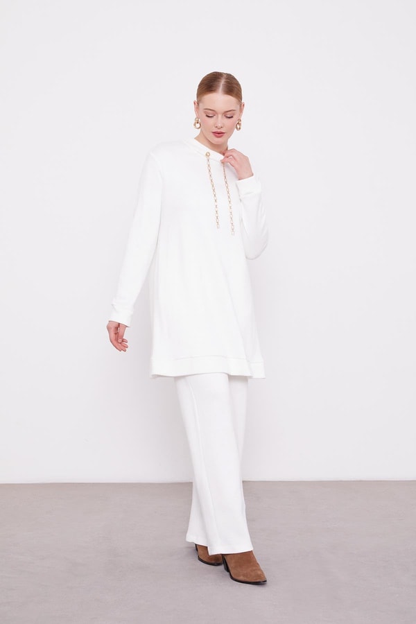 Ekru Zincir Detaylı İkili Takım