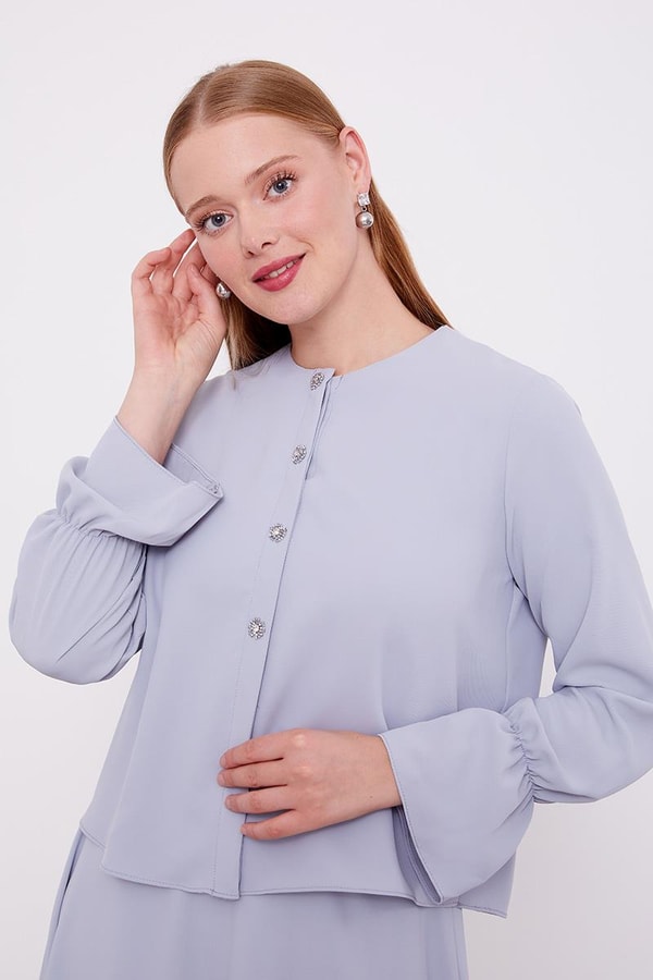 Gri Kısa Şifon Gömlekli Etek Takım