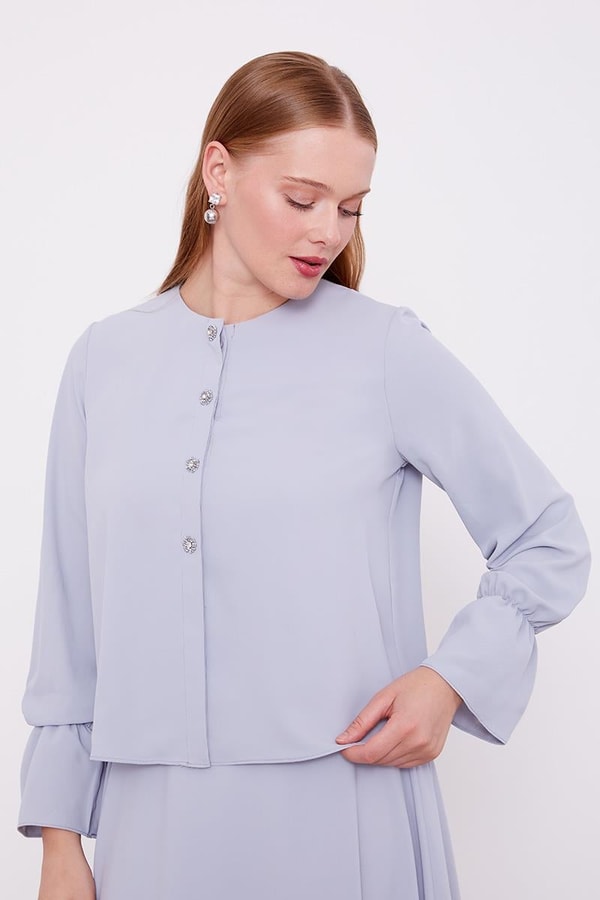 Gri Kısa Şifon Gömlekli Etek Takım