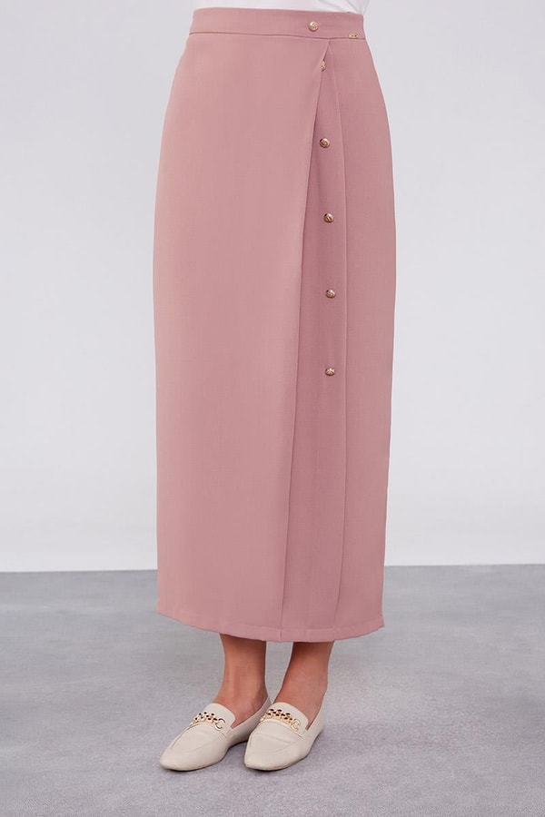 Gül Düğme Detaylı Etek