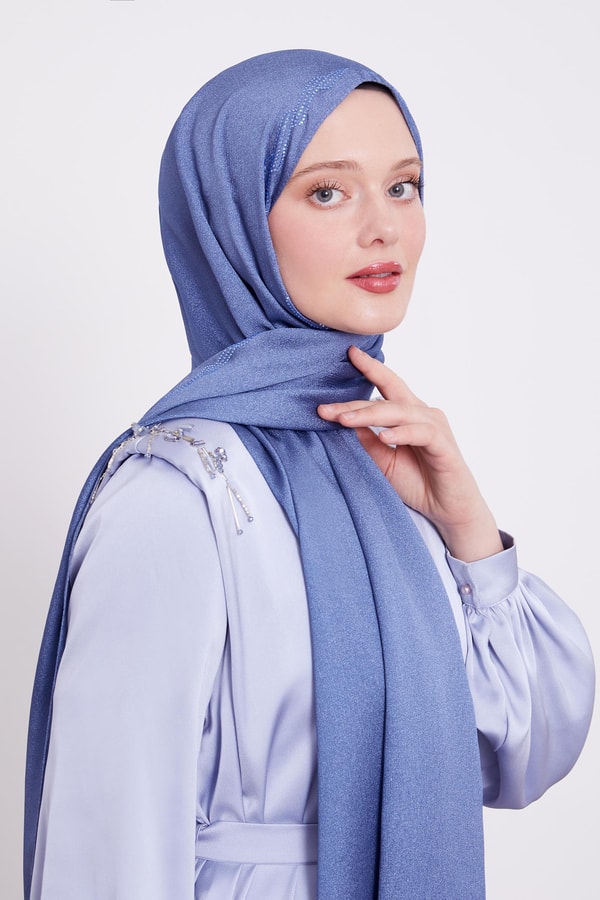 İndigo Dalgalı İşlemeli Diamond Şal