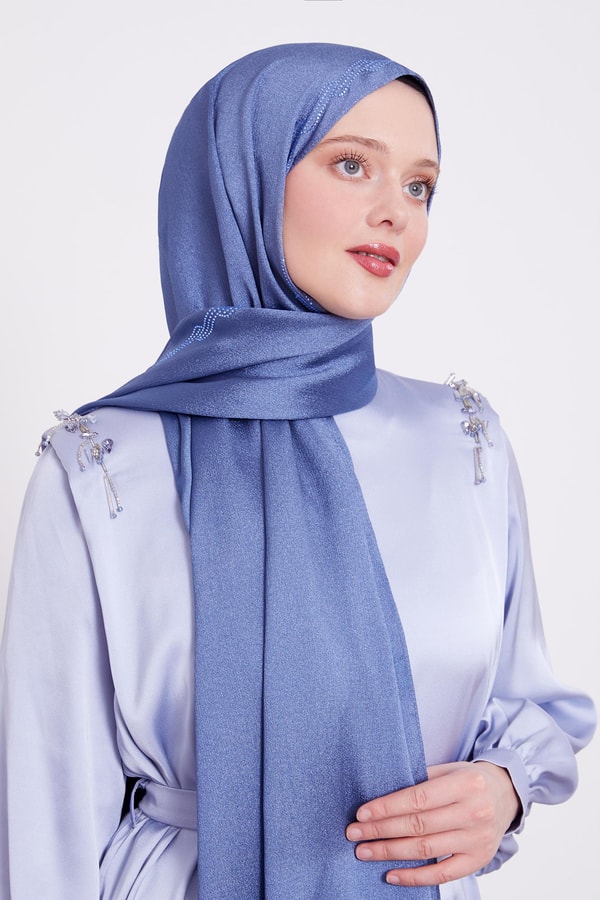 İndigo Dalgalı İşlemeli Diamond Şal