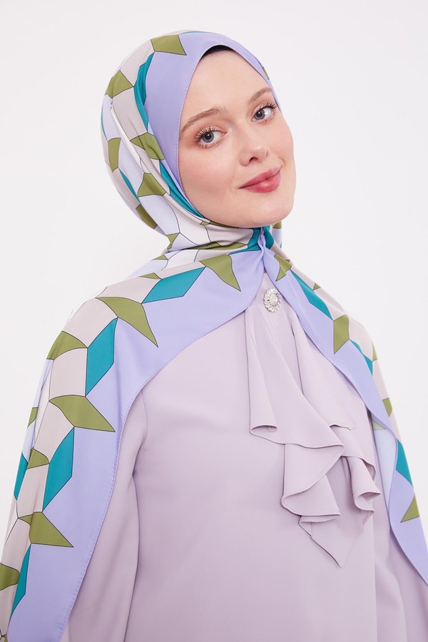 Koyu Lila Geometrik Desen Club Şal