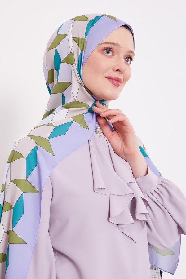Koyu Lila Geometrik Desen Club Şal
