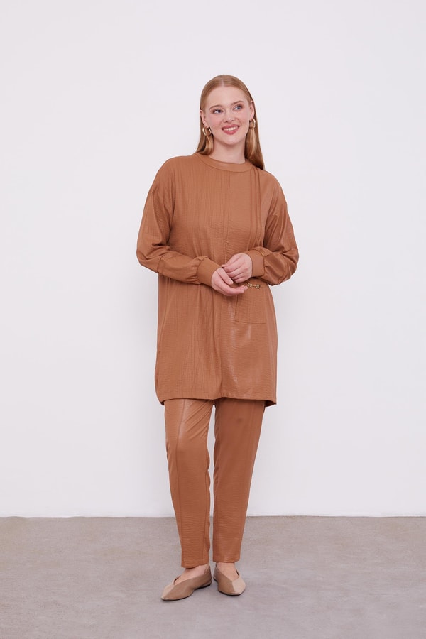 Kahve Cep Detaylı Aerobin İkili Takım