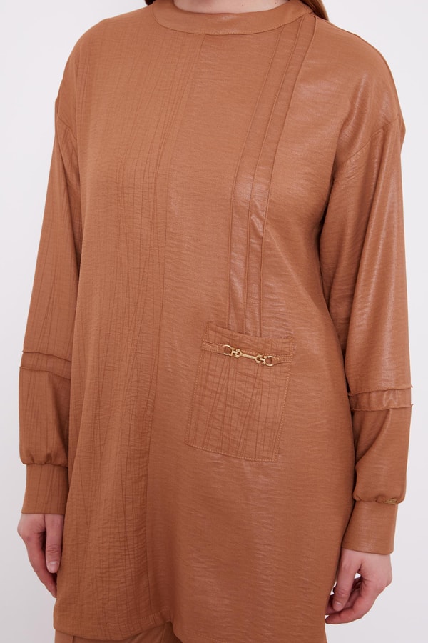 Kahve Cep Detaylı Aerobin İkili Takım