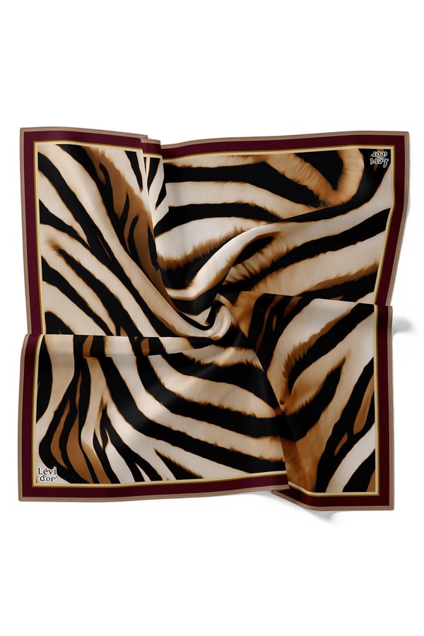 LevidorLevidor Kahve Zebra Twill İpek Eşarp
