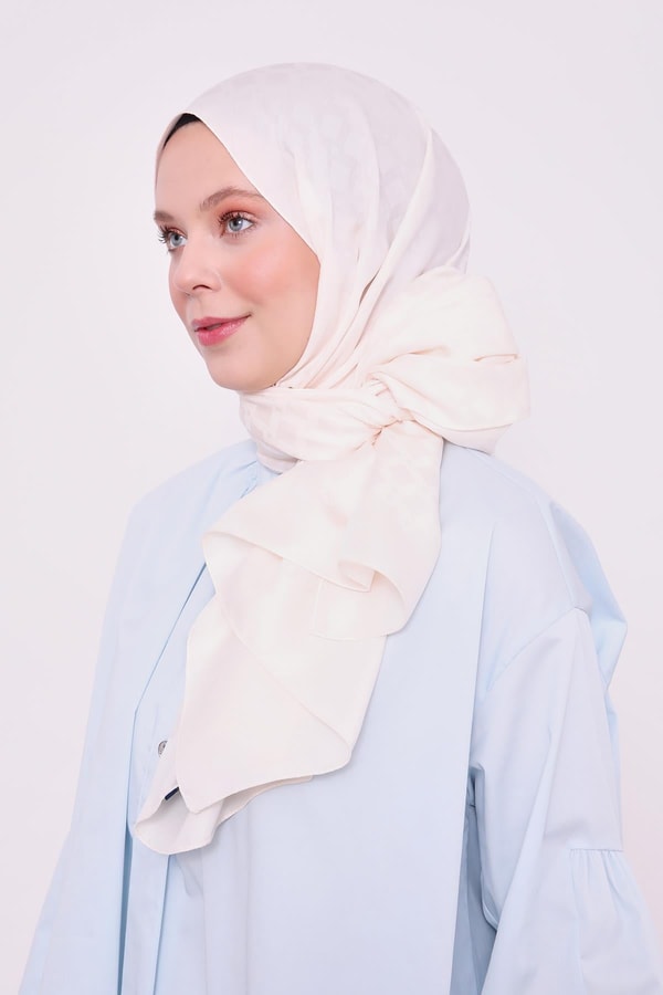 Krem Baklava Desen Blue Jakar Şal