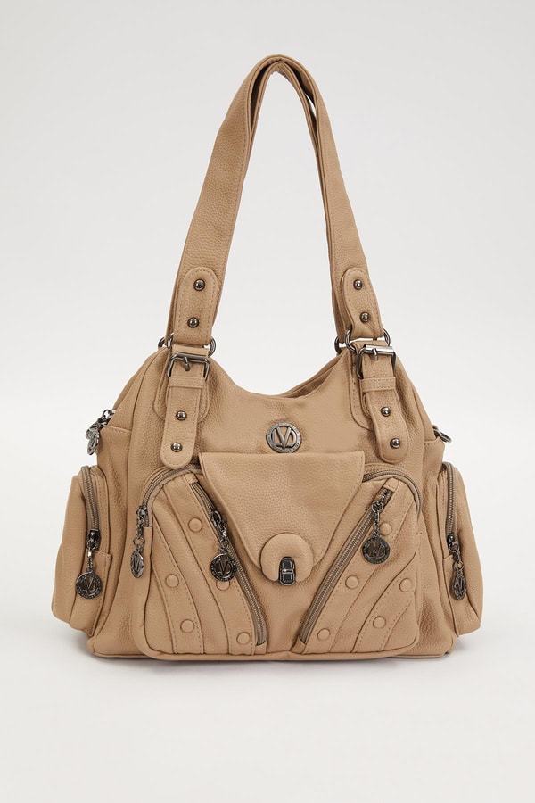 Krem Zımba Kemer Askılı Omuz Çantası