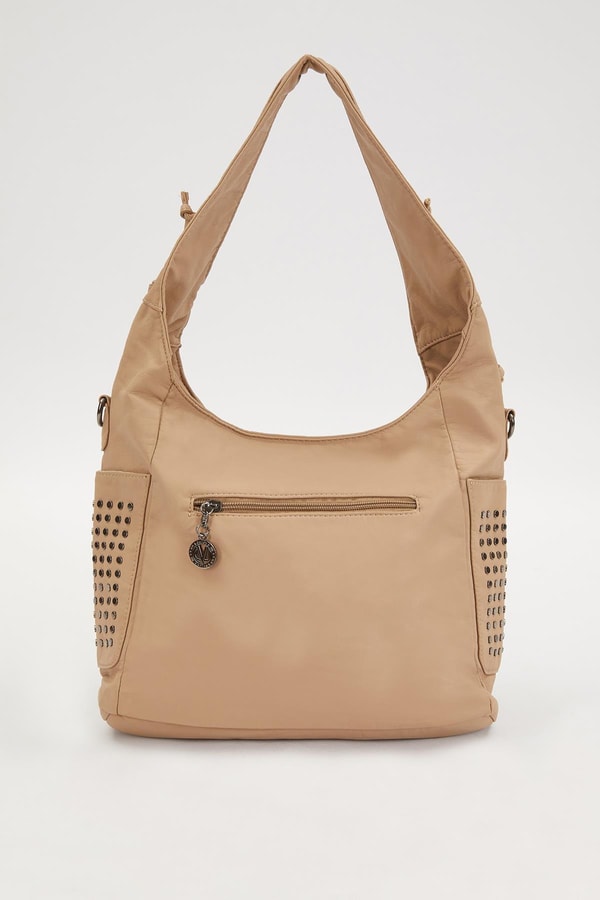 Krem Yanları Zımbalı Omuz Çantası