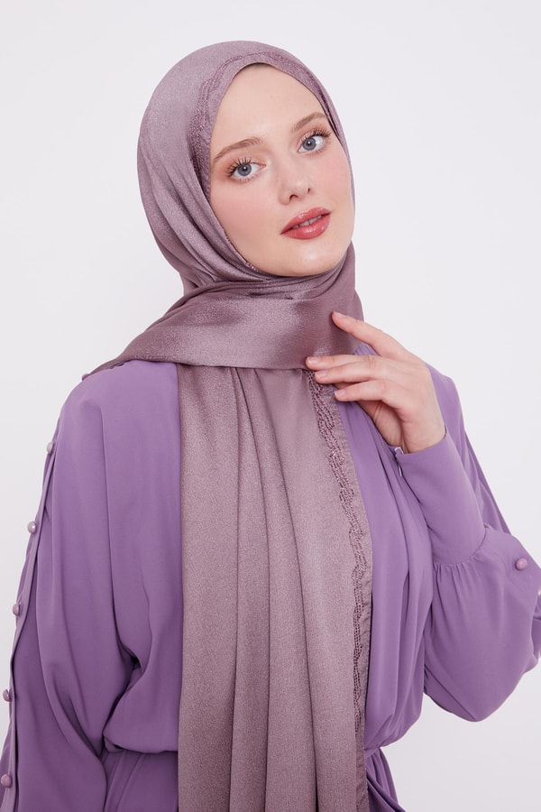 Leylak Dalgalı İşlemeli Diamond Şal