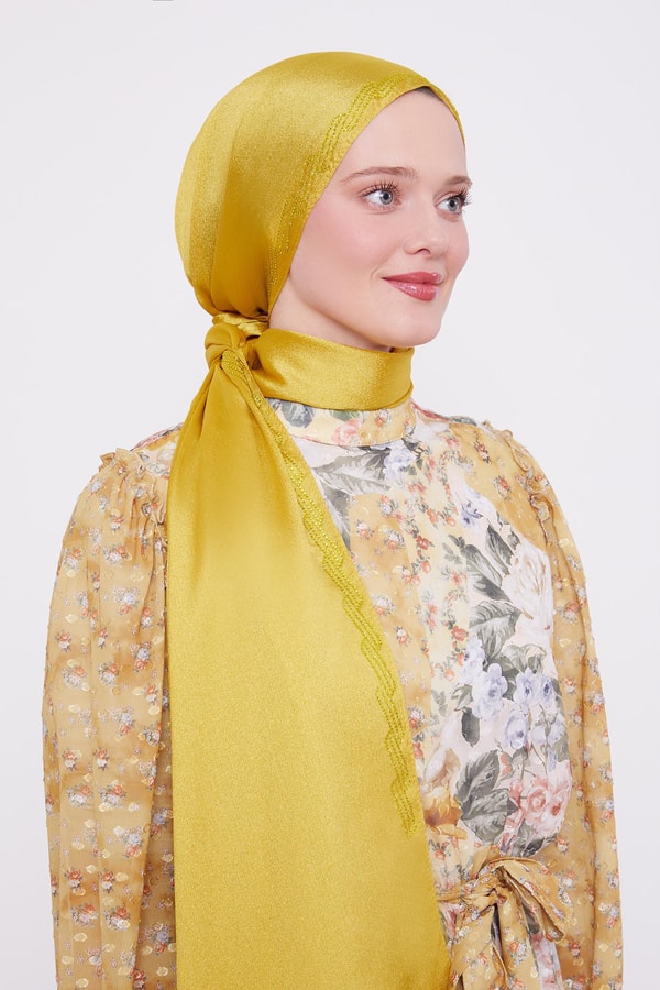 Misket Limon Dalgalı İşlemeli Diamond Şal
