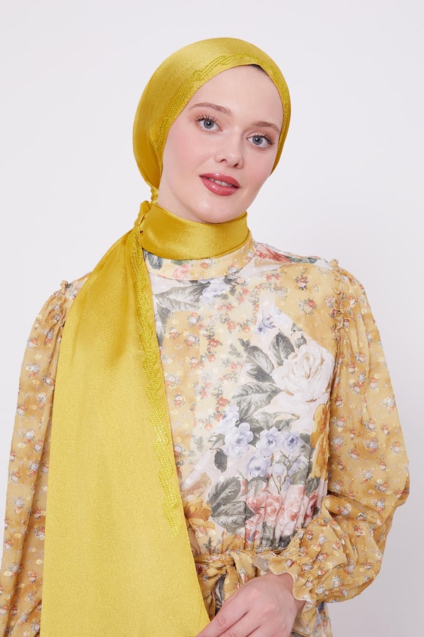 Misket Limon Dalgalı İşlemeli Diamond Şal