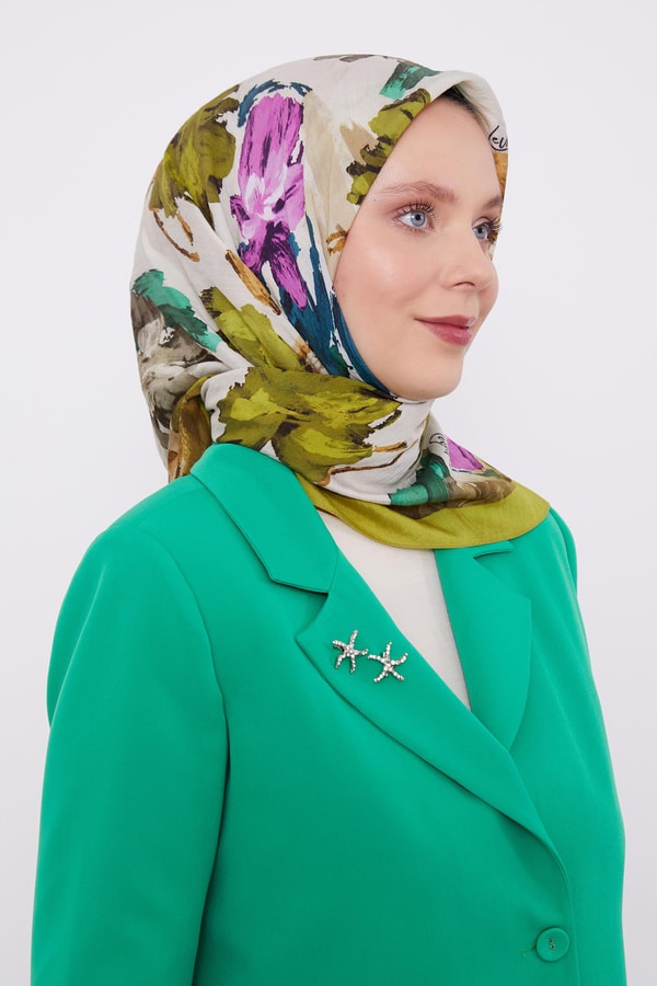 Lime Soyut Desen Modal İpek Eşarp