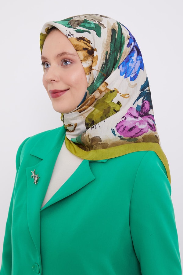 Lime Soyut Desen Modal İpek Eşarp