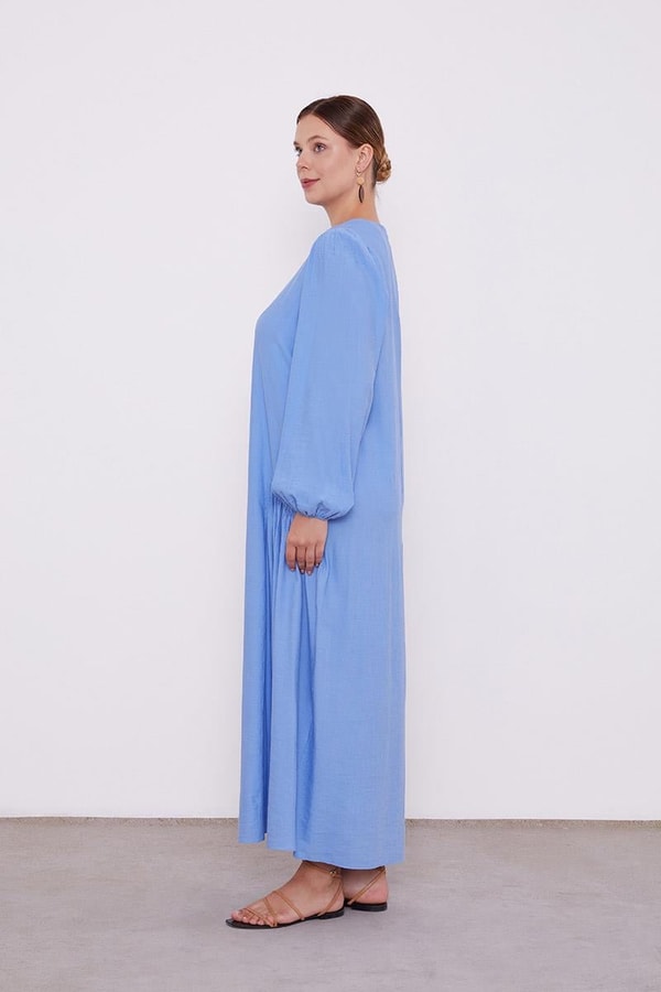 Mavi Bisiklet Yaka Büzgü Detaylı Elbise