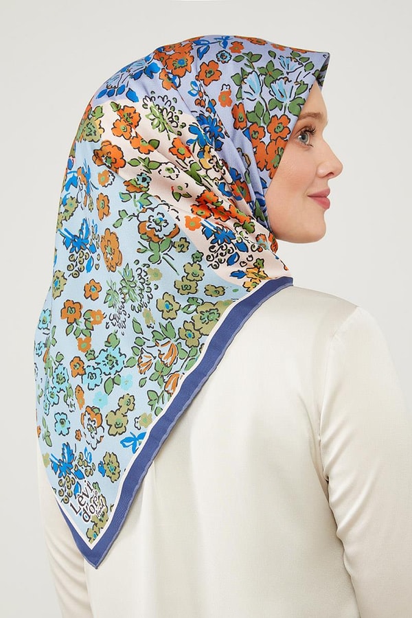 Mavi Mine Çiçeği Trend Twill Eşarp