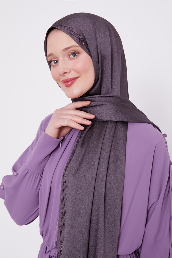 Menekşe Dalgalı İşlemeli Diamond Şal