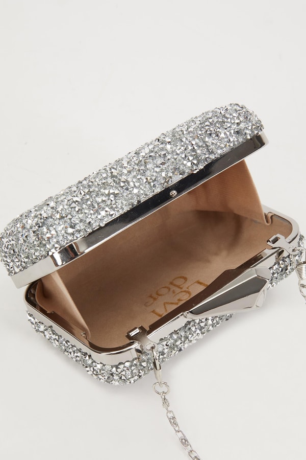 Mini Gümüş Kare Taşlı Abiye El Çantası