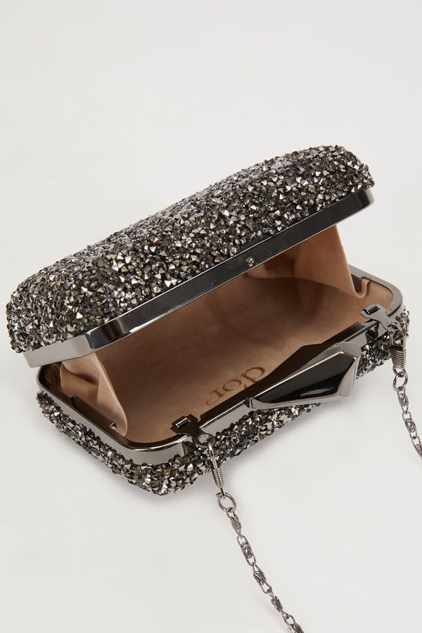 Mini Platin Kare Taşlı Abiye El Çantası