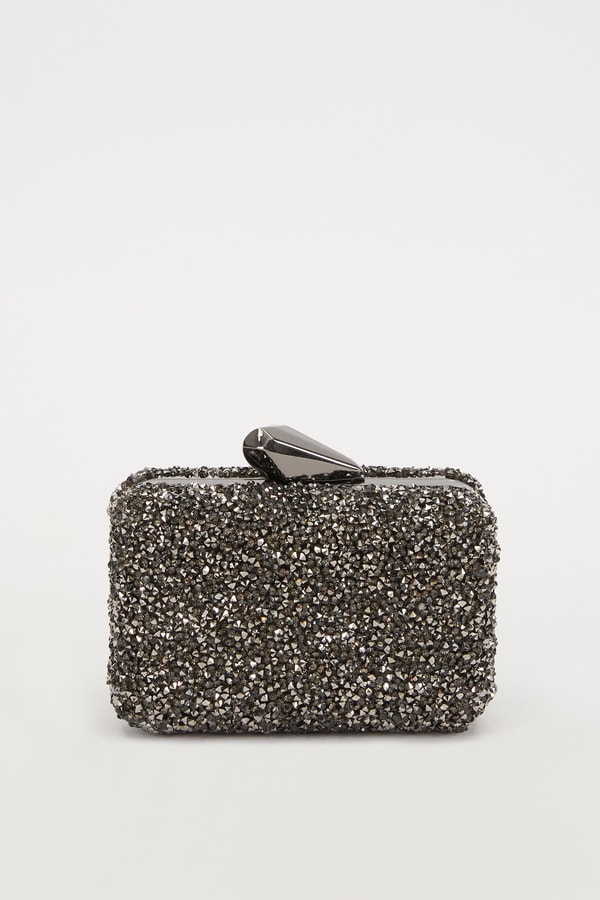 Mini Platin Kare Taşlı Abiye El Çantası