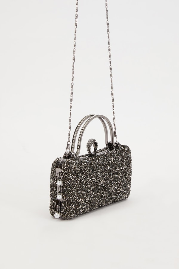 Mini Platin Taş İşleme Saplı Abiye El Çantası