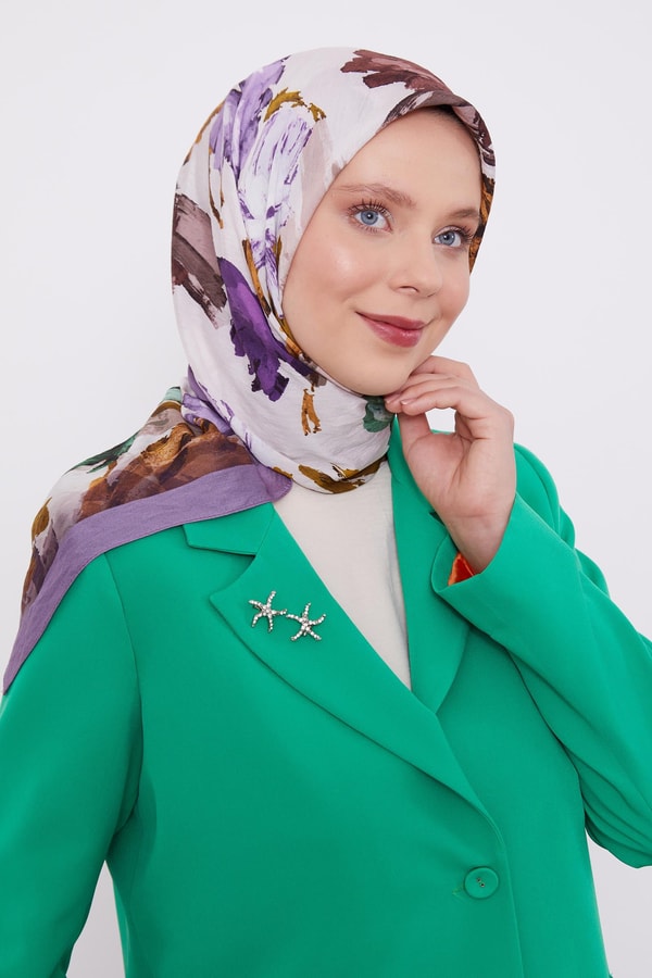Mor Soyut Desen Modal İpek Eşarp