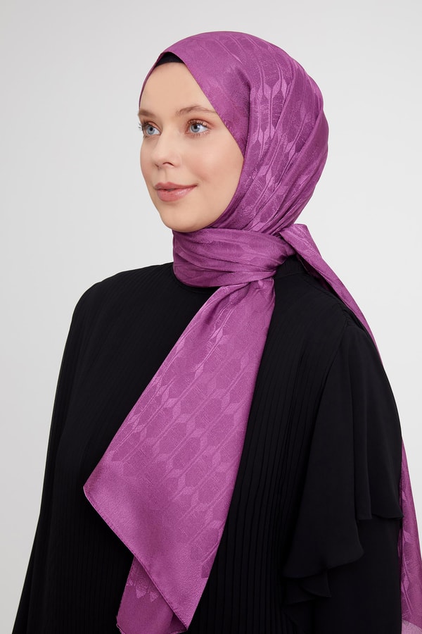 Mürdüm Geometrik Desen Jakarlı Janjan Şal