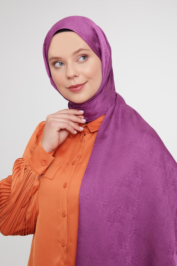 Mürdüm Hologram Desen Jakarlı Janjan Şal