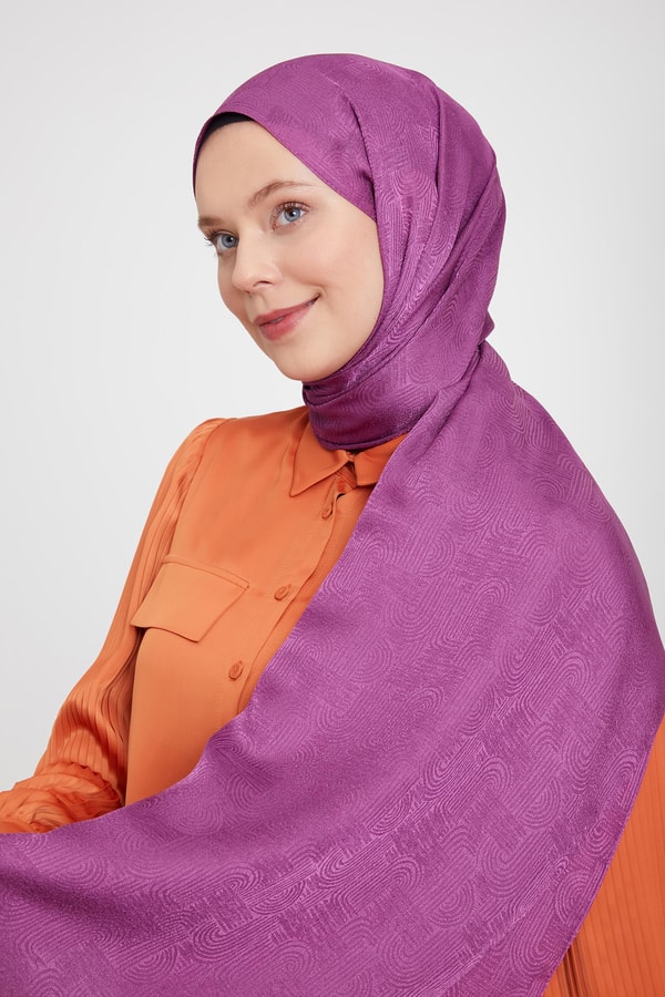 Mürdüm Hologram Desen Jakarlı Janjan Şal