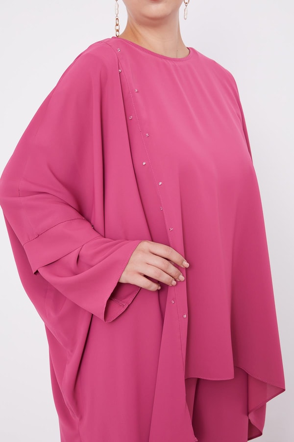 Pembe Taş İşlemeli Tunik Takım